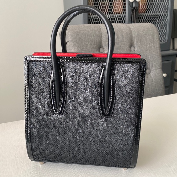 Christian Louboutin Black Sequin Paloma S Mini Leather Shimmery Studded Tote Bag - Picture 1 of 16